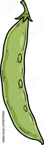 Cartoon Illustration of Fresh Green Pea Pod Vegetable Isolated on White