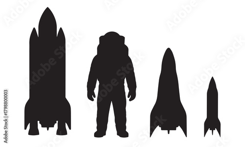 Silhouettes of rockets and an astronaut with adobe illustrator logo