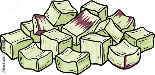 Hand Drawn Colorful Diced Taro Root Pile Cooking Ingredient Illustration