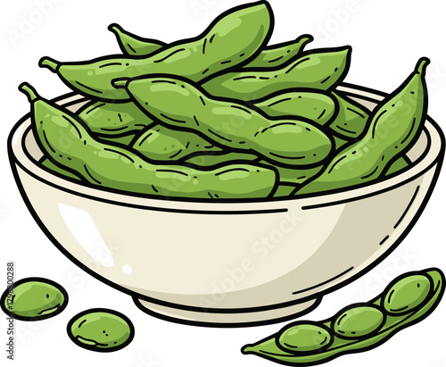Cartoon Style Fresh Edamame in a Bowl Healthy Vegetarian Food Illustration