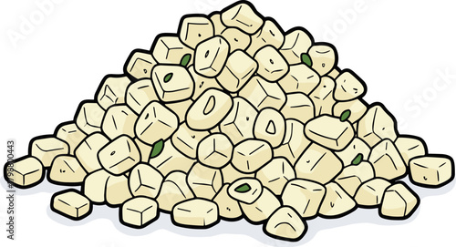 Cartoon Style Pile of Diced Tofu with Garnish Ingredient Illustration