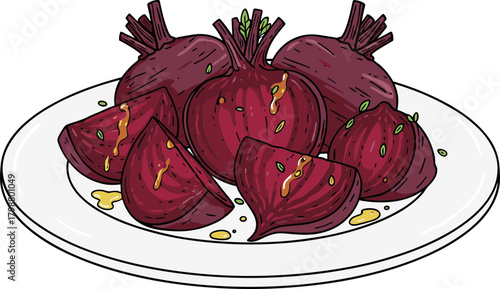 Cartoon Fresh Beetroot Plate With Sauce Delicious Food Illustration