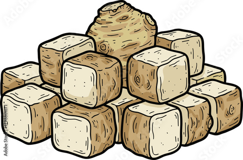 Simple Handdrawn Jicama Cube Stacked Composition Vegetable Illustration