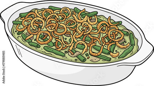 Handdrawn Green Bean Casserole Traditional Delicious Food Recipe Illustration