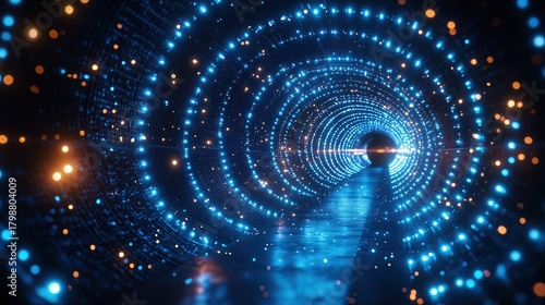 ‌Futuristic LED Light Array: Blue Circular Effects meets Infinity Tunnel