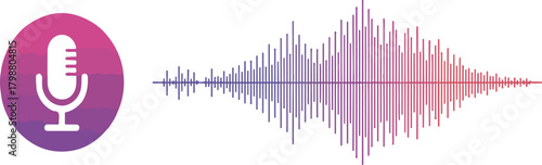 Microphone Icon and Purple-Pink Gradient Waveform Representing Audio Recording or Podcasts