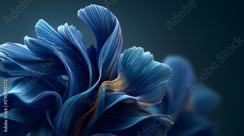 Fototapeta Naklejka Na Ścianę i Meble -  Official Windows 11 wallpaper features abstract, flowing blue shapes resembling a flower, creating a sleek and modern high-tech aesthetic.