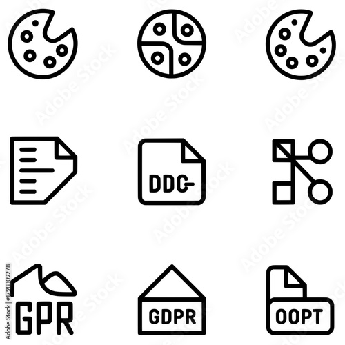 Privacy and consent vector icon set with clean pixel perfect designs that are editable scalable and ideal for web, apps, print and branding across all creative industries