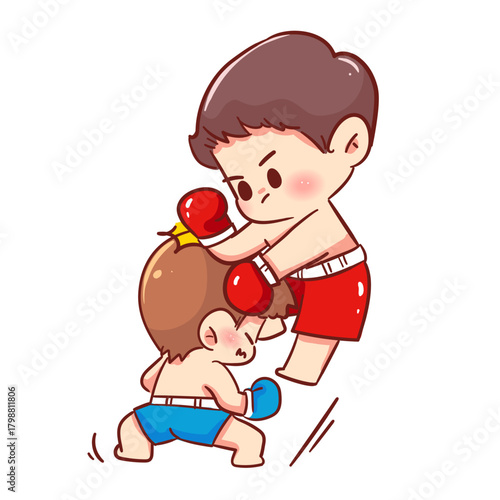 Dynamic Chibi Muay Thai Boxer Vertical Downward Attack Punch