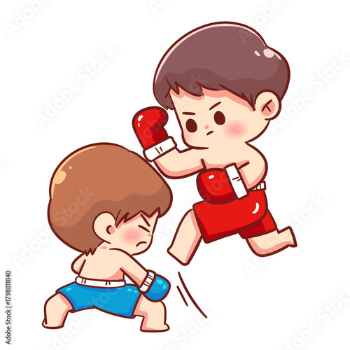 Dynamic Chibi Muay Thai Boxer Punch Attack and Evasion Dodge