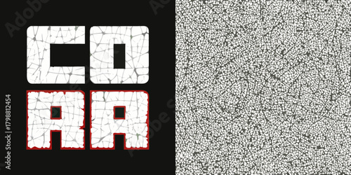 Abstract cracked texture pattern with bold text co ra on black background