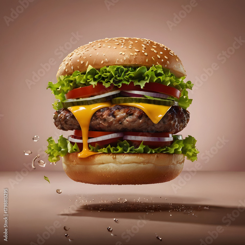 Burger with fries on a plate as a classic fast food meal