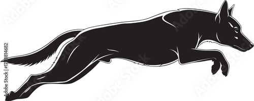 Silhouette of a Black Dog Leaping Mid-Air with a Dynamic Pose