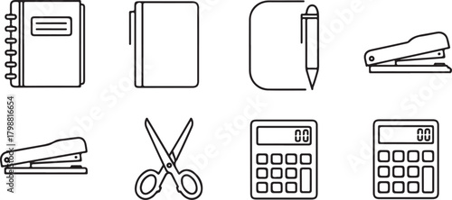 Collection of hand drawn office and school supplies icons