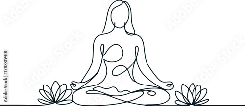 Woman Meditating in Lotus Pose Continuous Line Drawing  Minimalist Yoga Vector
