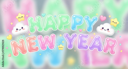 Happy New Year With Cute Kawaii Decorations