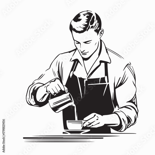 Male Barista Making Coffee Vector Illustration isolated on white background