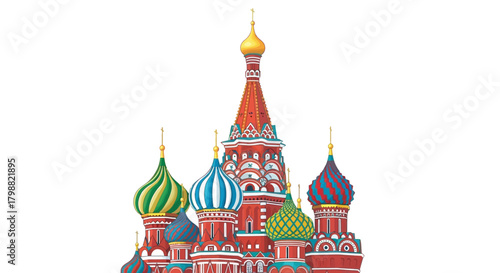 Illustration of Saint Basils Cathedral in Moscow Russia a colorful vector drawing isolated on white for travel and tourism concepts