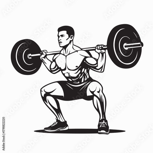 Strong Male Athlete Lifting Barbell Squat Vector Design on white background