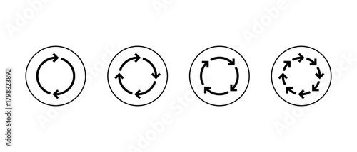 Sync, Loop arrow icon set in circular outline. Refresh and repeat symbol. Synchronization and reload sign