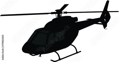 Silhouette helicopter isolated on white background with detailed rotor blades aviation aircraft transport illustration perfect for travel emergency rescue graphic design
