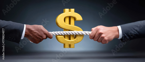 Tug of war over golden dollar symbol, business conflict and financial struggle
