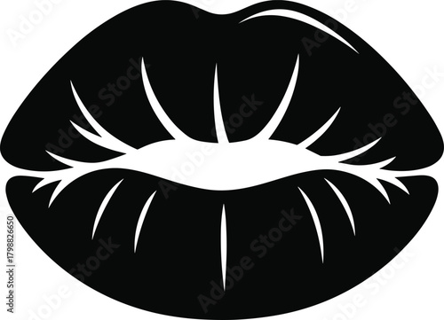 Silhouette illustration of glossy lips kiss mark, beauty cosmetic symbol vector graphic for makeup design, romantic aesthetic artwork for stock