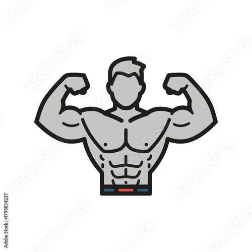 Muscular man flexing his biceps and showing off his physique during a workout session, conveying strength and fitness.