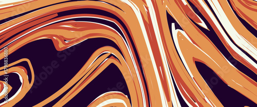An abstract liquid marble texture. The design features a swirling pattern of intermingling colors, primarily shades of orange, brown, beige, and a very dark, almost black, purple.