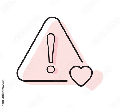 Minimalist Line Warning Icon with Heart Symbol in Soft Pink