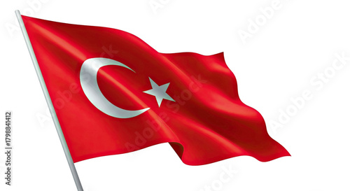 The national flag of Turkey, featuring a white star and crescent on a vibrant red background, waving proudly.