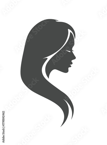 Silhouette of a woman with long flowing hair, depicting elegance and grace, in profile.
