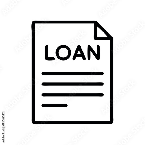 Simple line art icon of a document labeled loan with lines for text