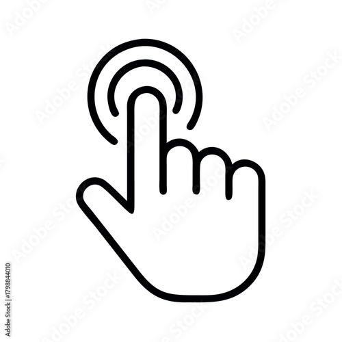 Simple black and white line art icon of a finger tapping a touchscreen interface