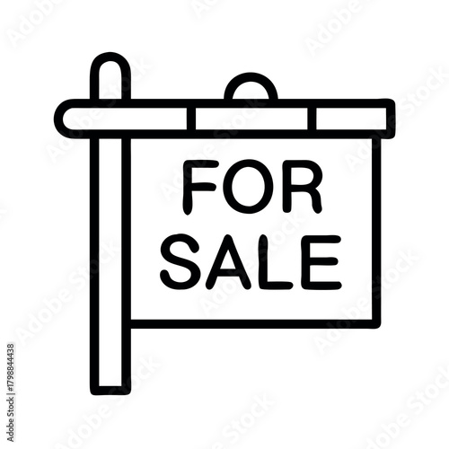 Simple outline icon of a classic for sale real estate yard sign