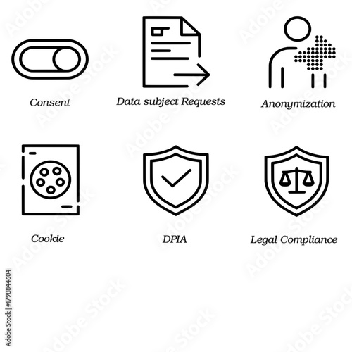 Privacy and consent vector icon set with clean pixel perfect designs that are editable scalable and ideal for web, apps, print and branding across all creative industries