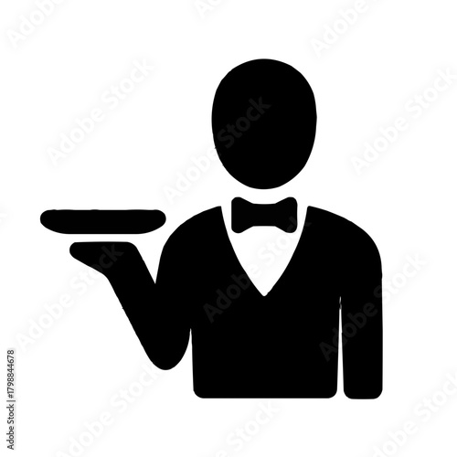 Elegant waiter icon ready to serve, showcasing refined hospitality and impeccable service, perfect for restaurants, events, and upscale dining experiences