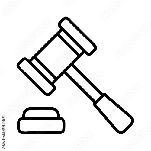 Simple outline illustration of a judge s gavel and sounding block in black and white
