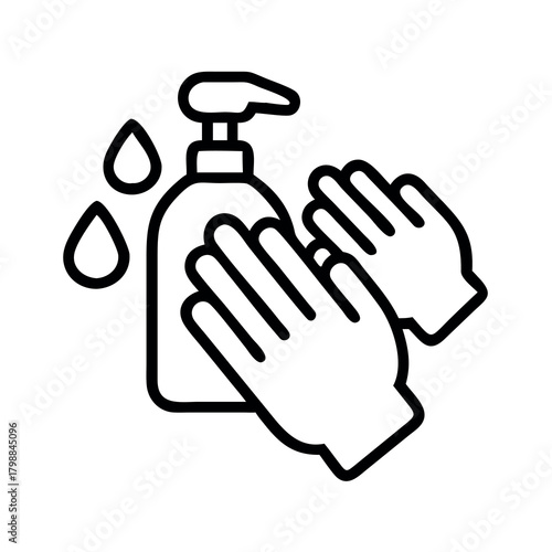 Clean hands icon illustrating hand washing with soap dispenser and water droplets