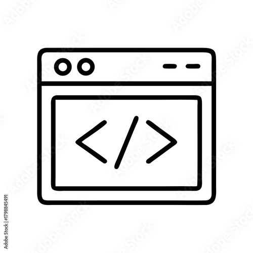 Simple line art icon representing a web browser window displaying code symbols