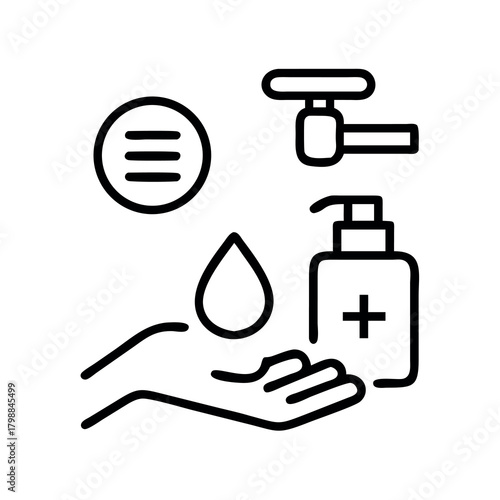 Hygiene icons illustrating hand washing and sanitizer for health and cleanliness