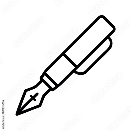 Classic fountain pen icon with a nib and cap for writing and calligraphy