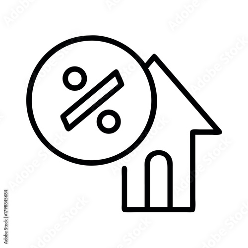 Icon representing rising interest rates on home loans and mortgages with a percentage symbol