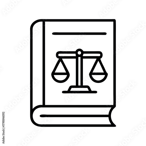 Icon of a law book featuring the scales of justice symbol on its cover