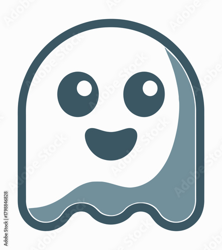 Happy friendly cute ghost character smiling, spooky fun icon or mascot vector