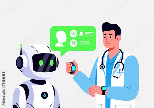 Medical Robot Consulting with a Doctor Futuristic Healthcare and Technological Advances