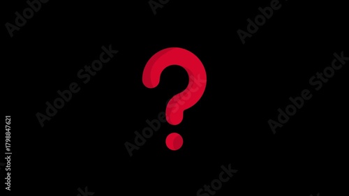 Animated red question mark on black background - loopable 3D style. Stylized question mark animation for quiz or tutorial video.