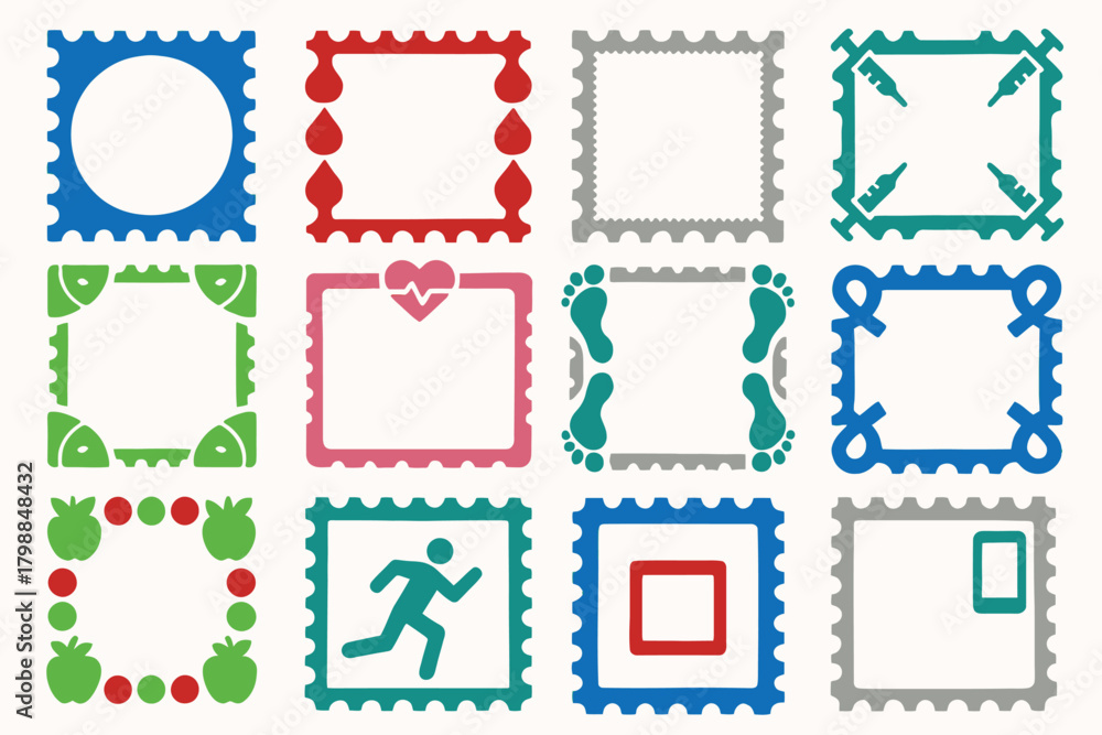 Εκτύπωση καμβά Health Wellness Stamps Blood Pressure Fitness Heart Footprints