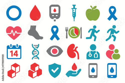 Health Wellness Icons Diabetes Heart Fitness Medical Awareness Illustration