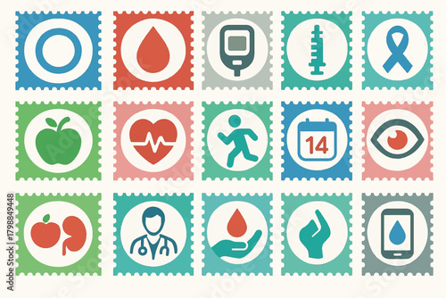 Health Wellness Stamps Diabetes Fitness Heart Medical Awareness